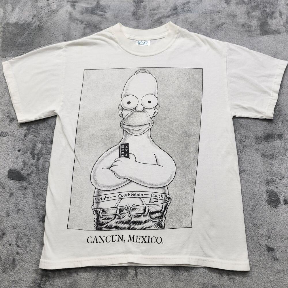 Vintage M&O Knits Tee Mens M White Bart Simpson Calvin Klein Couch Potato Mexico